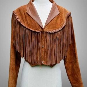 Z Supply Cognac Brown Suede Fringe Leather Jacket